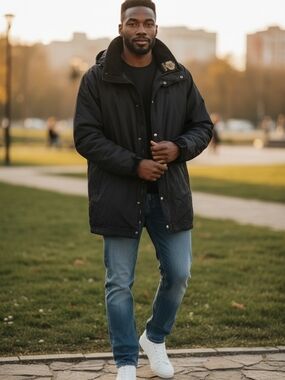 Kanuk Men’s Winter Coat Blue Owl Logo Back Insulated Made in Canada Warm Parka